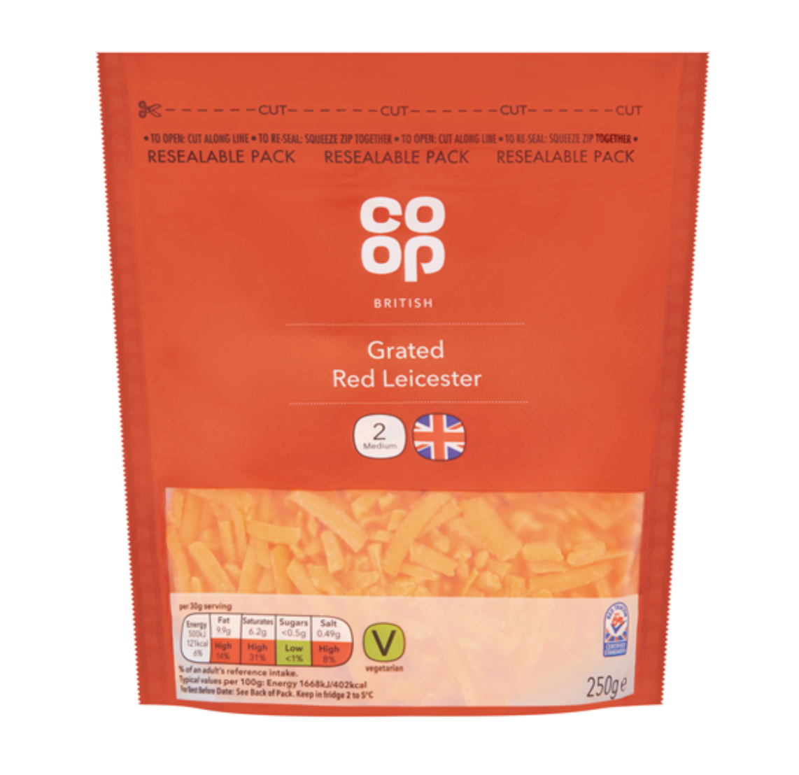 Co-op British Red Leicester Grated 250g