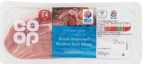 Co Op Outdoor Bred British Unsmoked Back Bacon 280g